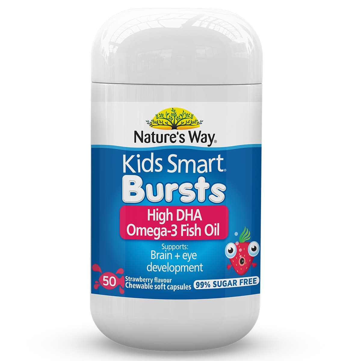 Nature's Way Kids Smart Bursts Omega 3 Fish Oil High DHA Strawberry 50 Chewable Capsules