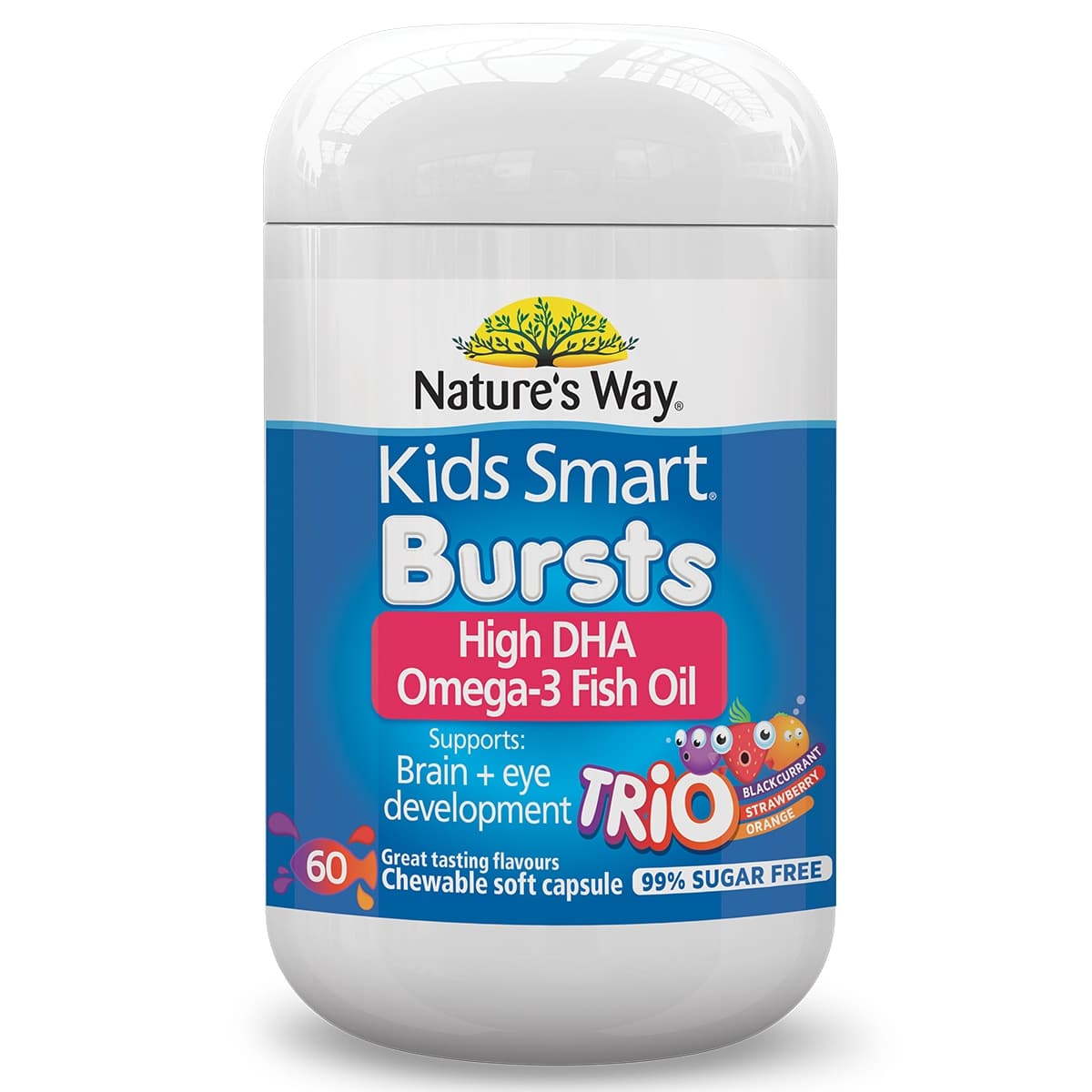 Nature's Way Kids Smart Bursts Omega 3 DHA Trio's 60 Chewable Capsules