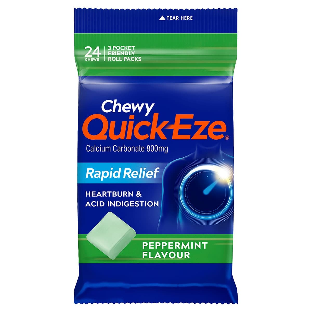 Quick-Eze Chewy Peppermint Antacid Tablets 3 x 8 Pack