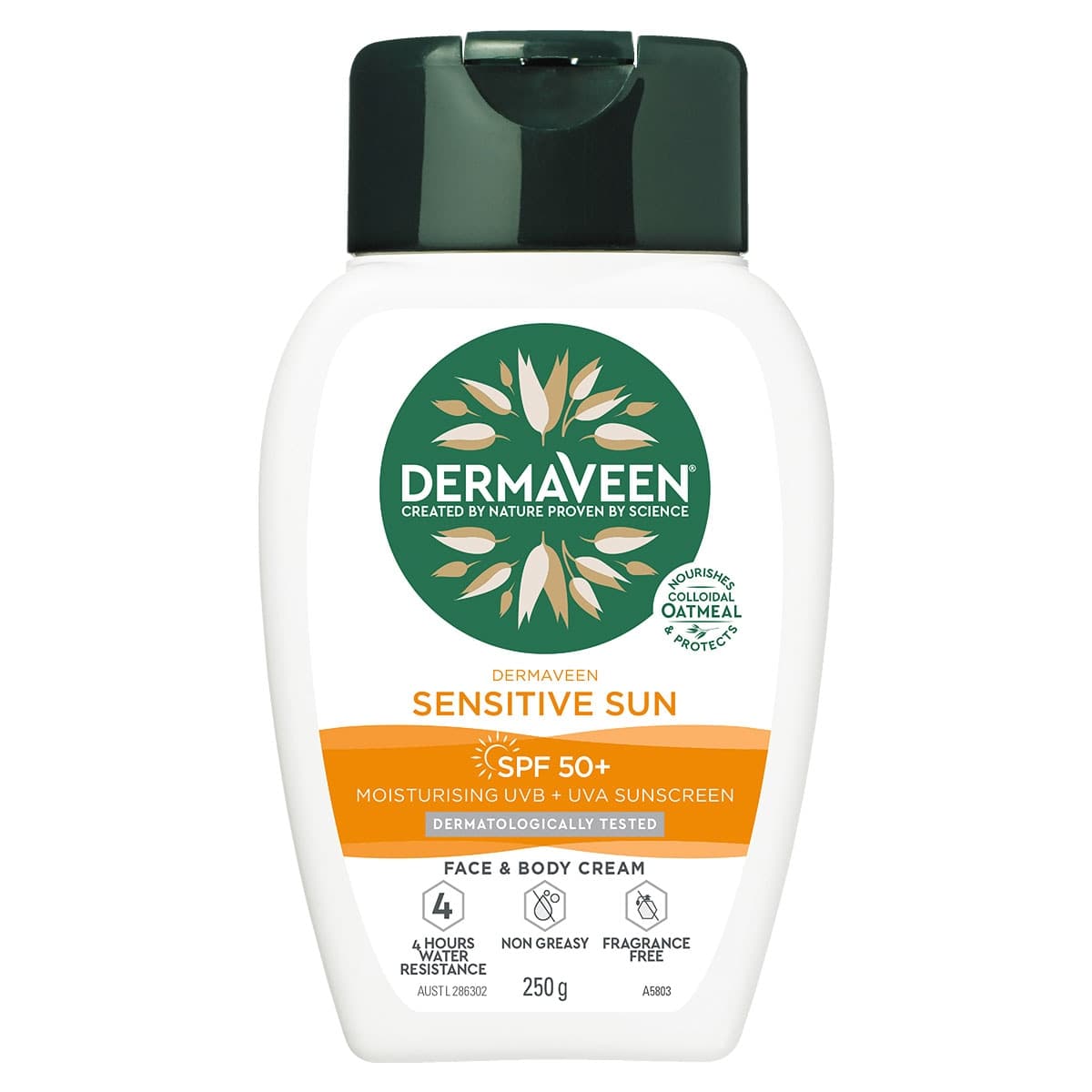 DermaVeen Sensitive Sun SPF 50+ Moisturising UVB + UVA Sunscreen 250g