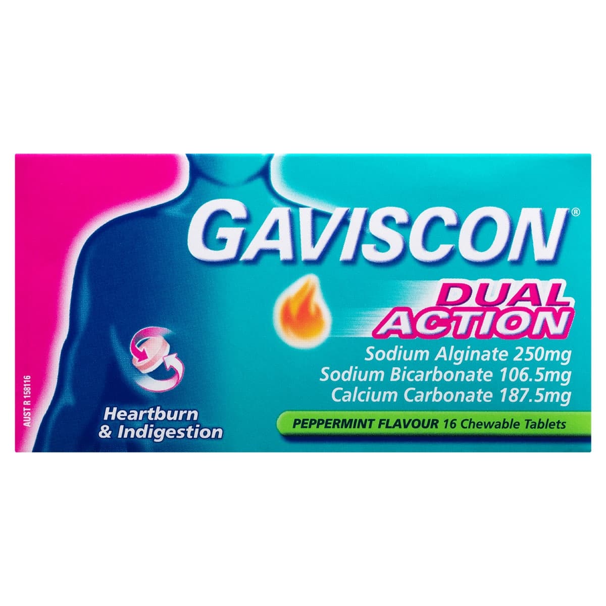 Gaviscon Dual Action Peppermint Chewable Tablets 16 Pack