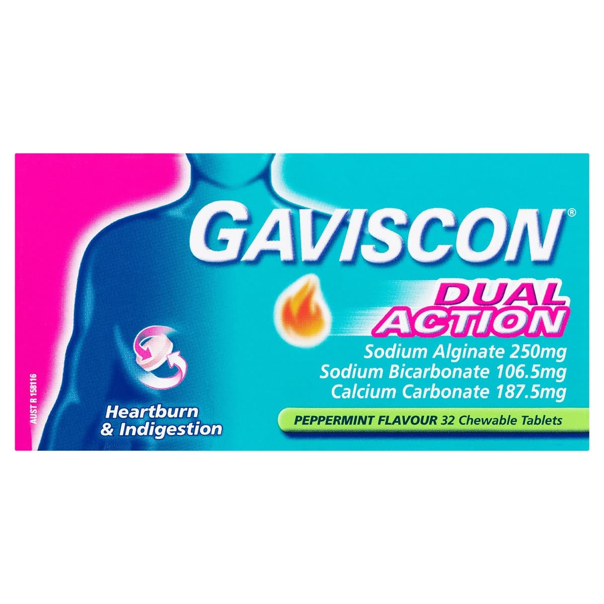 Gaviscon Dual Action Peppermint Chewable Tablets 32 Pack