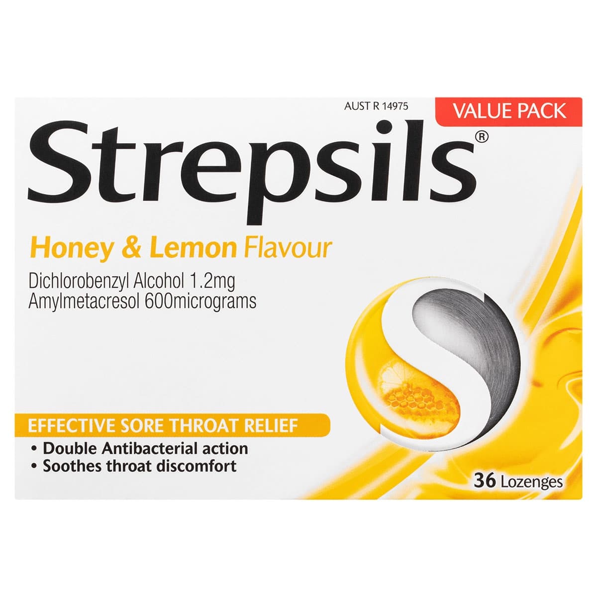 Strepsils Sore Throat Relief Honey & Lemon Lozenges 36 Pack