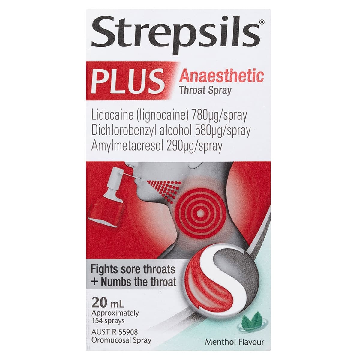 Strepsils Plus Anaesthetic Throat Spray Menthol Flavour 20ml