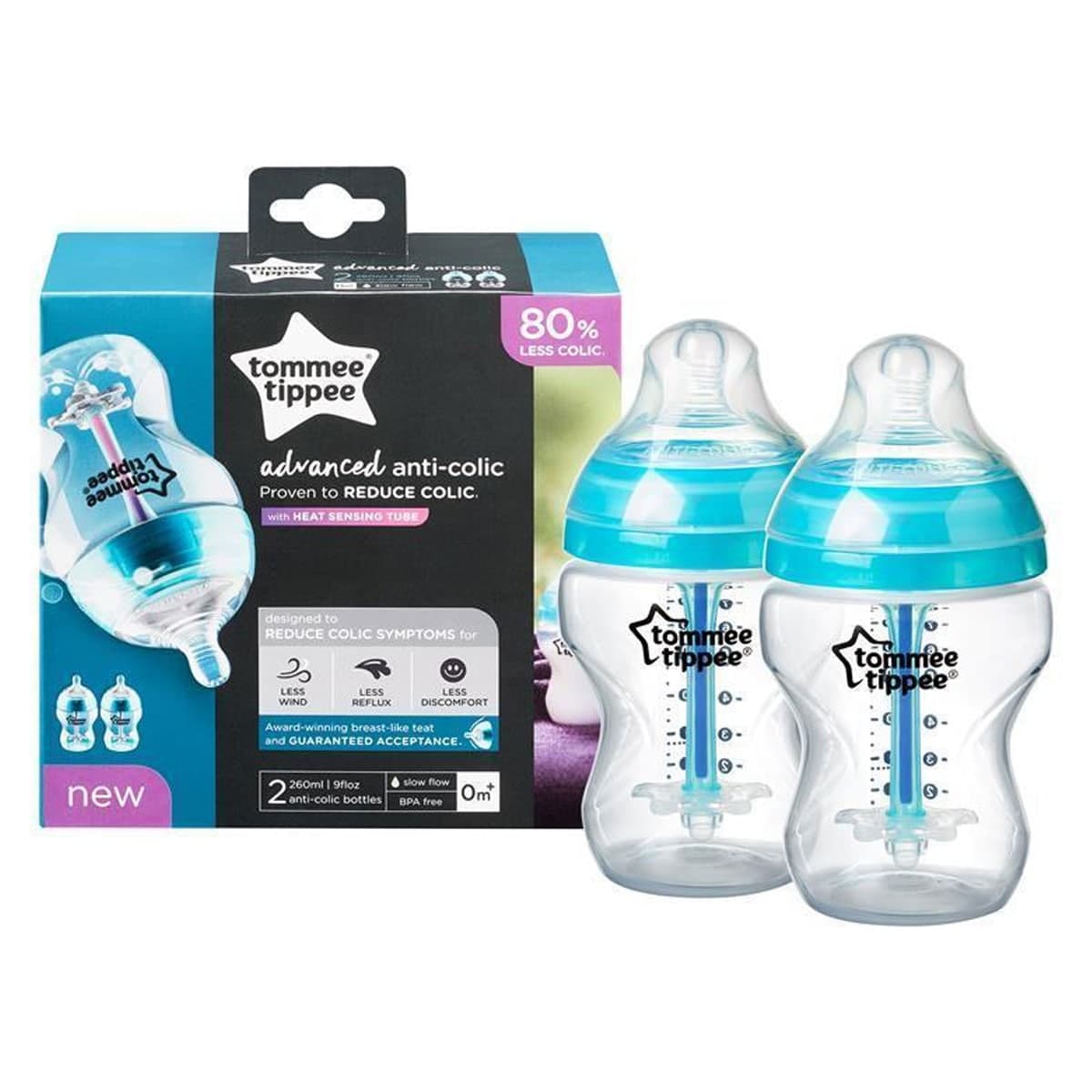 Tommee Tippee Advanced Anti-Colic Baby Bottle with Slow Flow Teat 260ml x 2 Pack