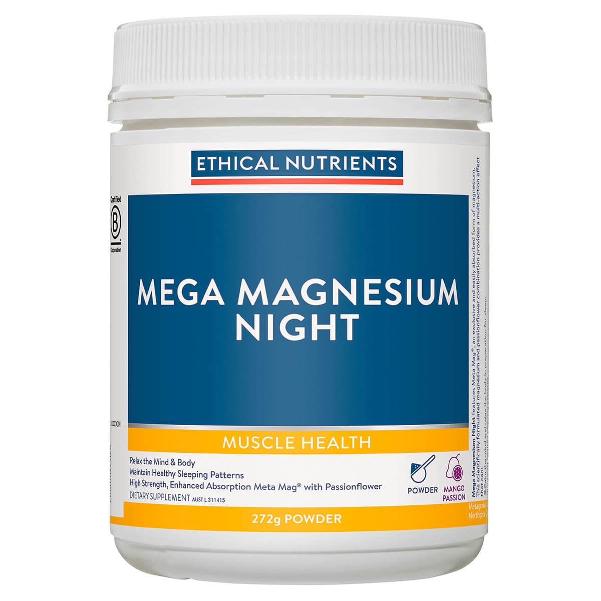 Ethical Nutrients Mega Magnesium Night Powder Mango Passion 272g