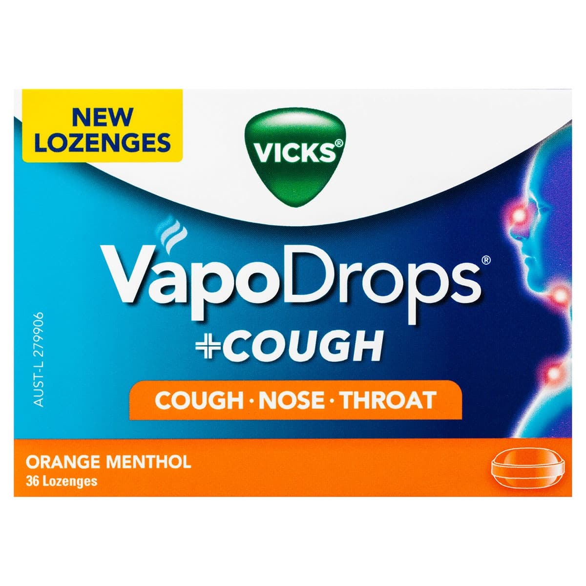 Vicks VapoDrops + Cough Orange Menthol 36 Lozenges