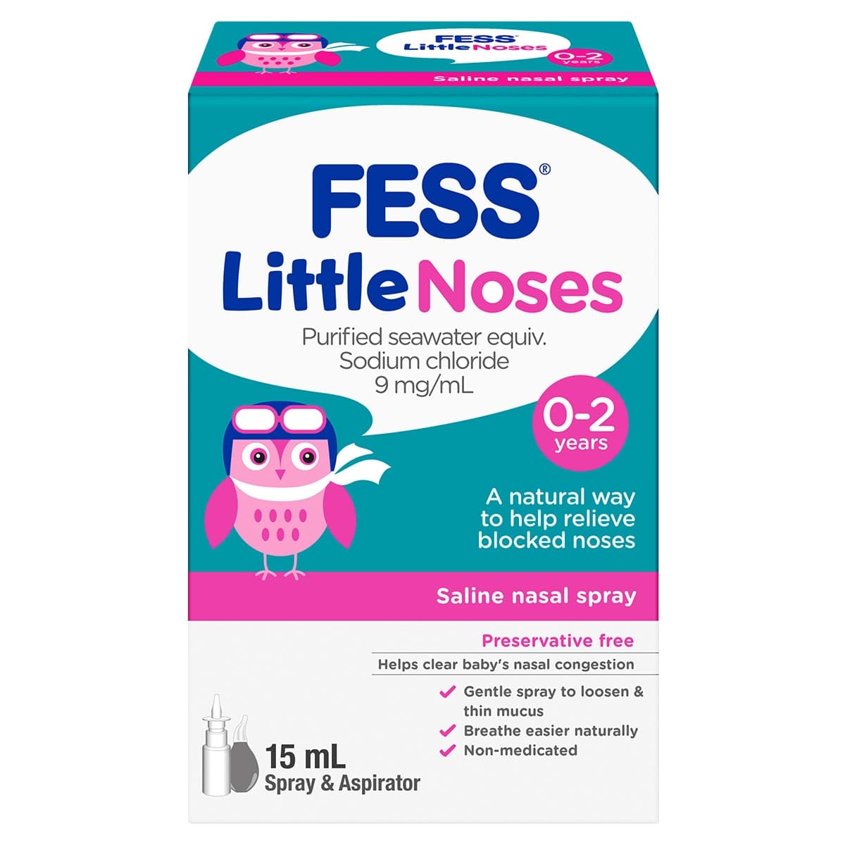 Fess Little Noses Saline Nasal Spray 15ml + Aspirator