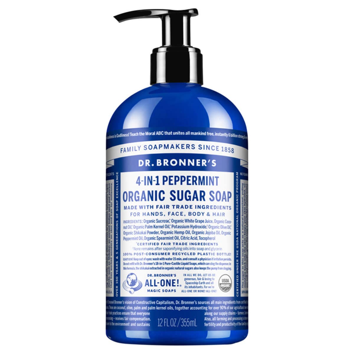 Dr Bronner's Organic Sugar Soap Peppermint 355ml
