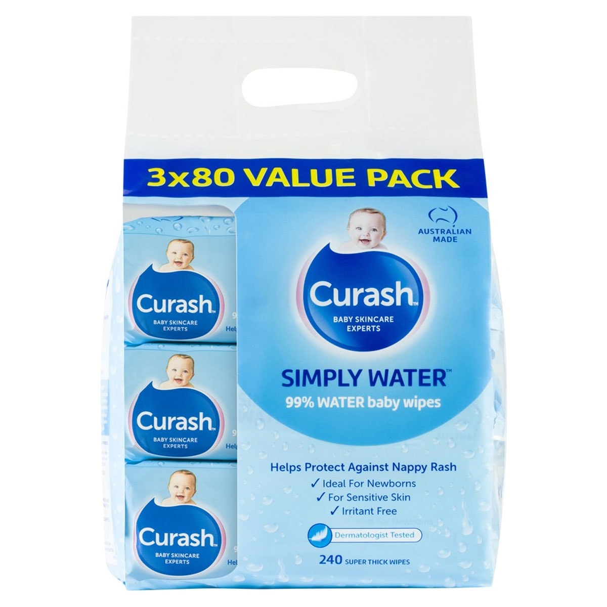Curash Simply Water Baby Wipes 3 x 80 Pack