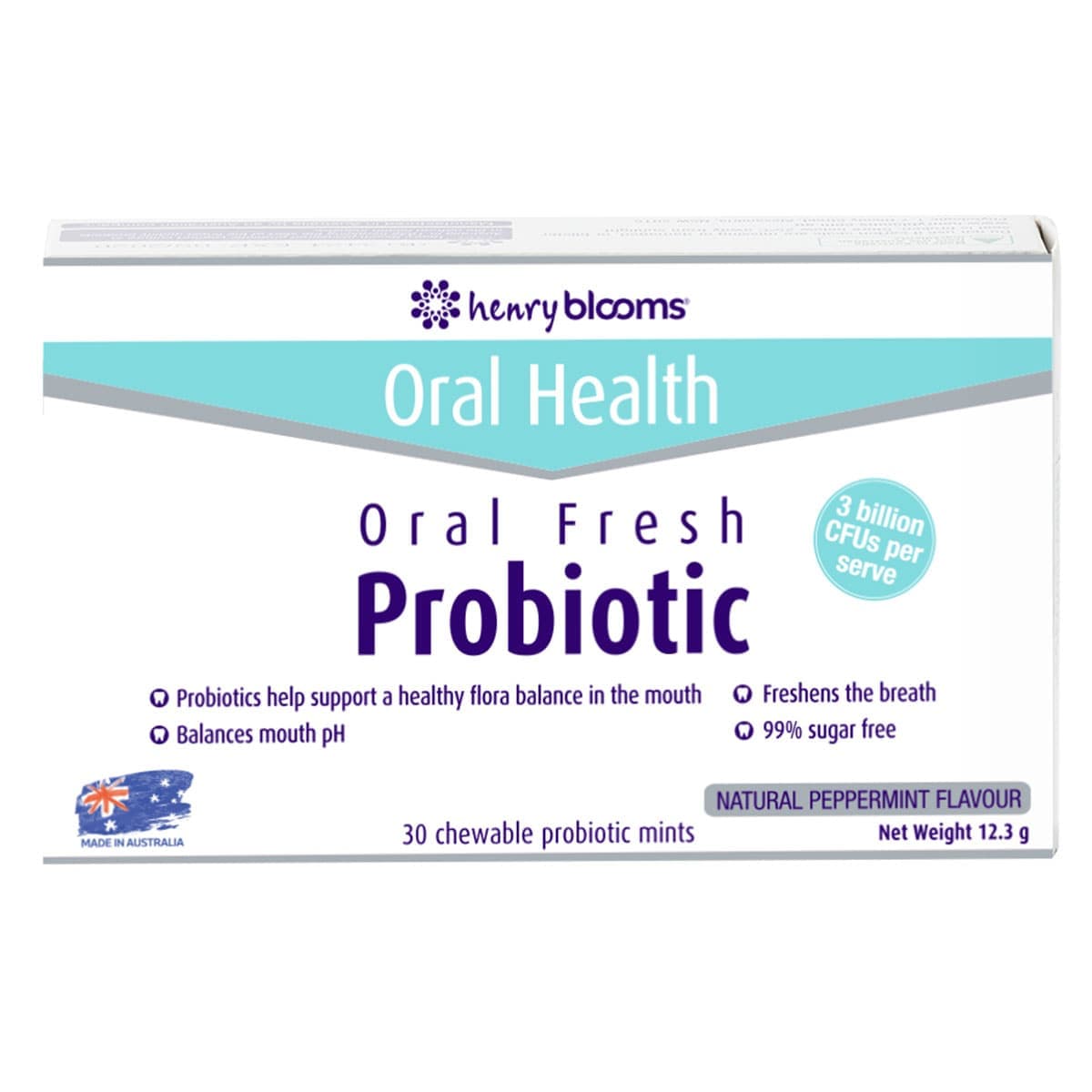 Henry Blooms Oral Fresh Chewable Probiotic Mints 30 Pack