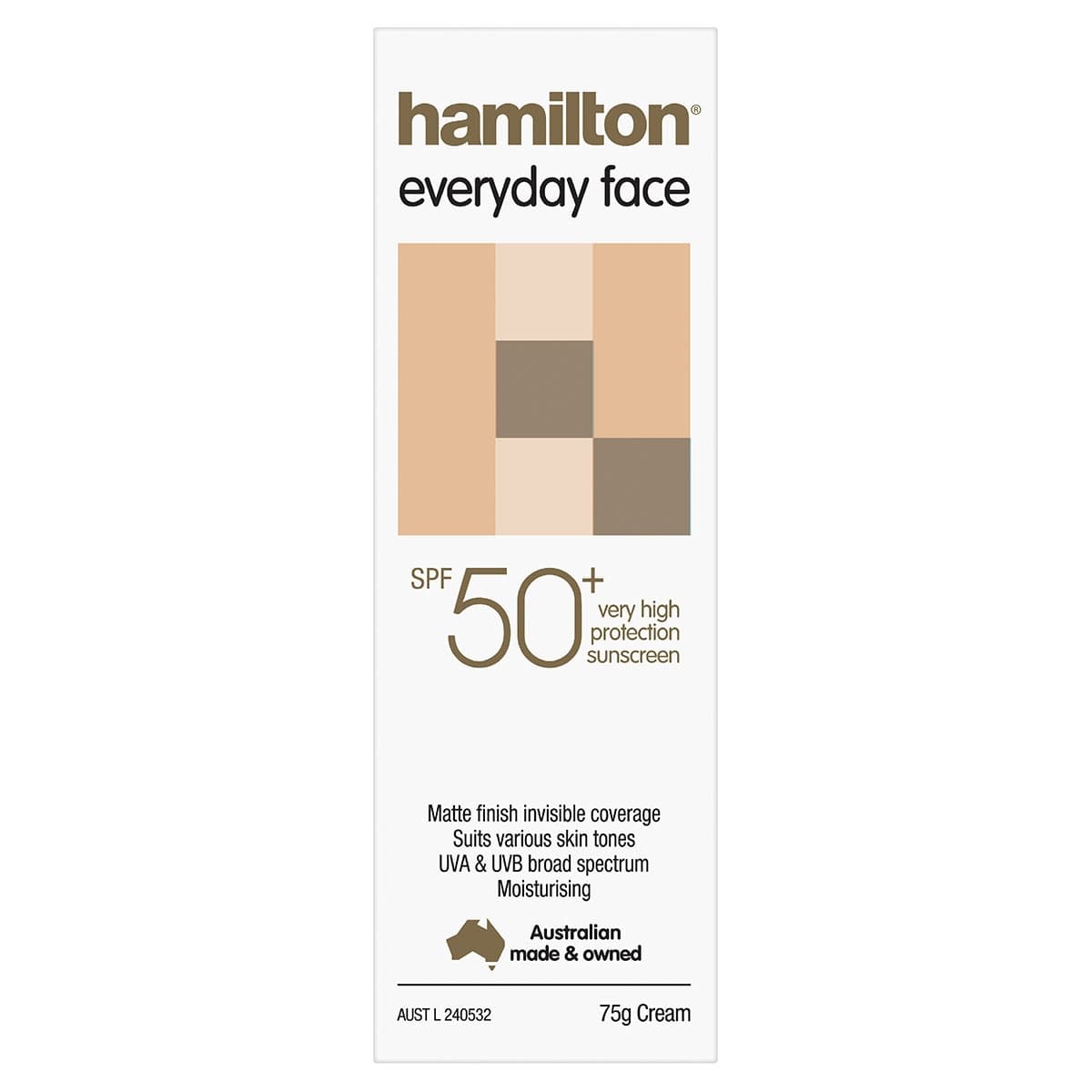 Hamilton Sunscreen Everyday Face Cream SPF50 75g