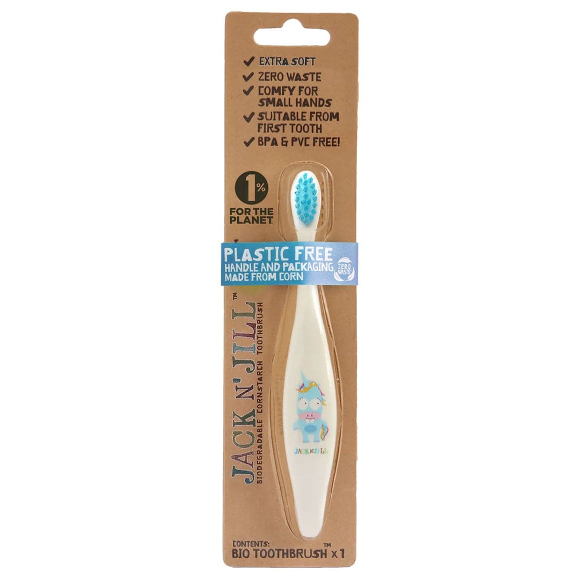 Jack n Jill Childrens Biodegradable Toothbrush Unicorn 1 Brush
