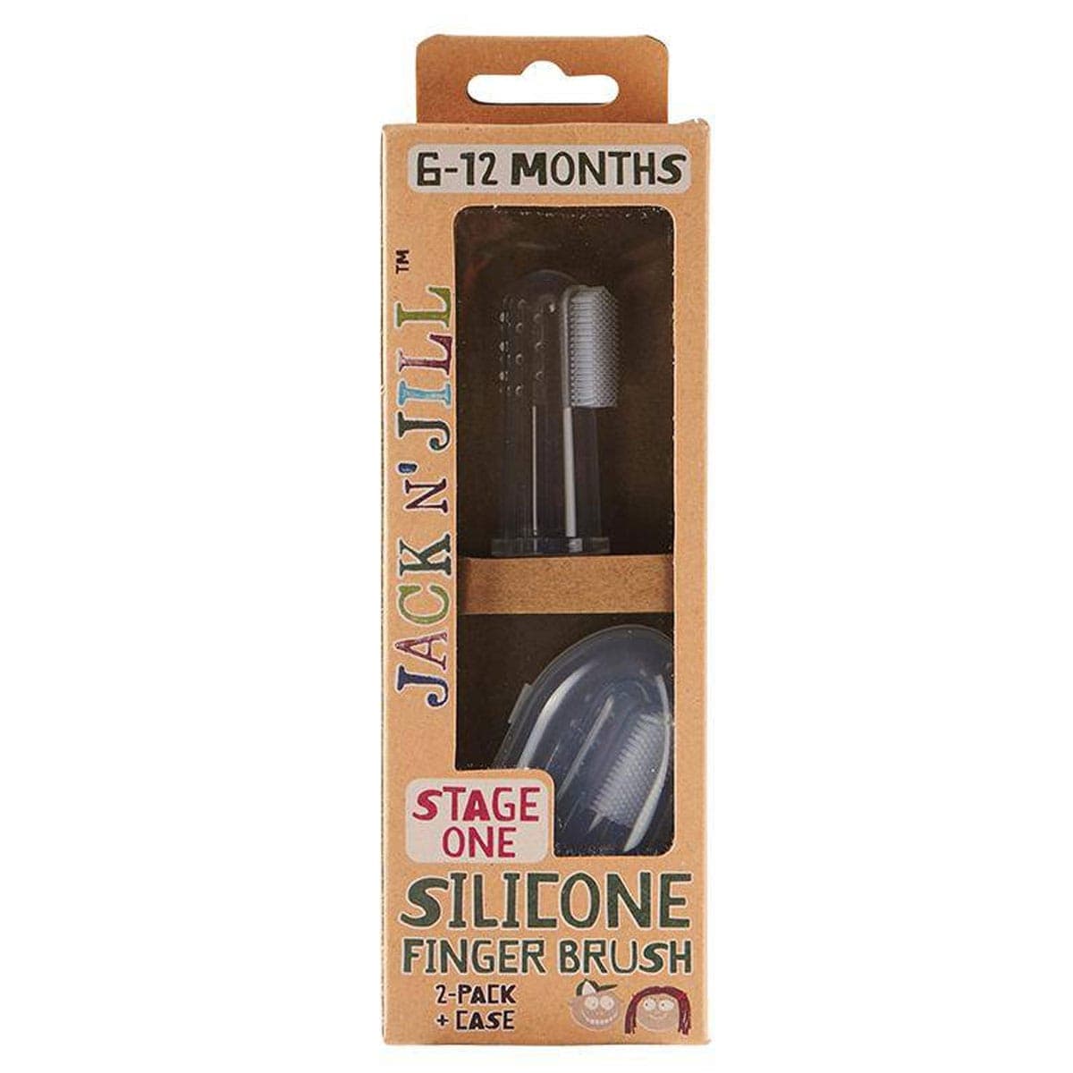 Jack n Jill Stage 1 Silicone Baby Finger Brush 2 Pack + Case