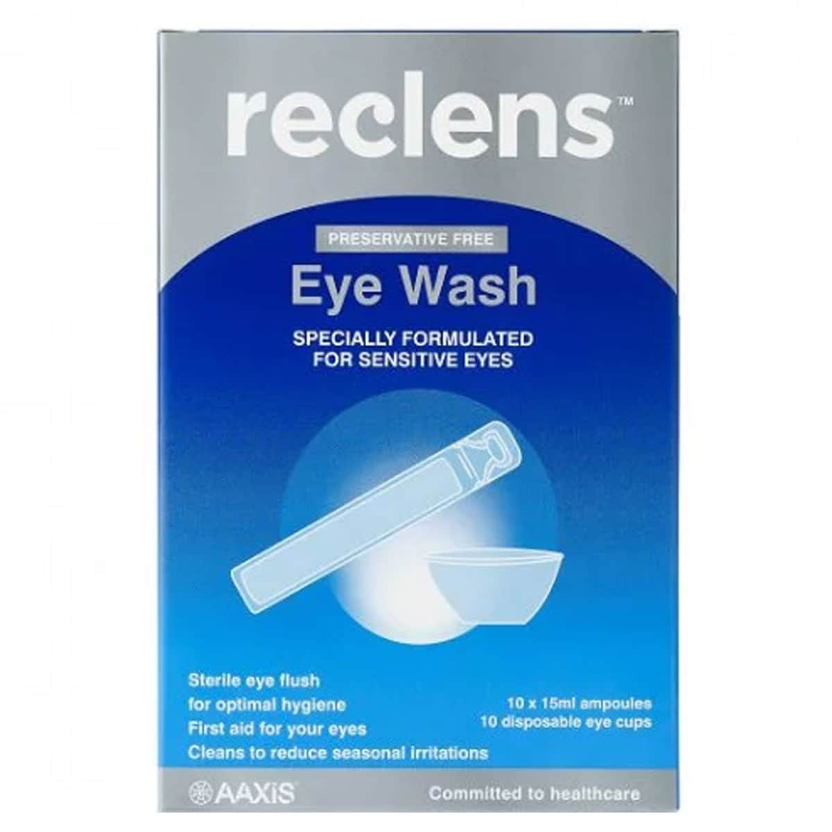 Reclens Saline Eye Wash 10 x 15ml with Eye Cups