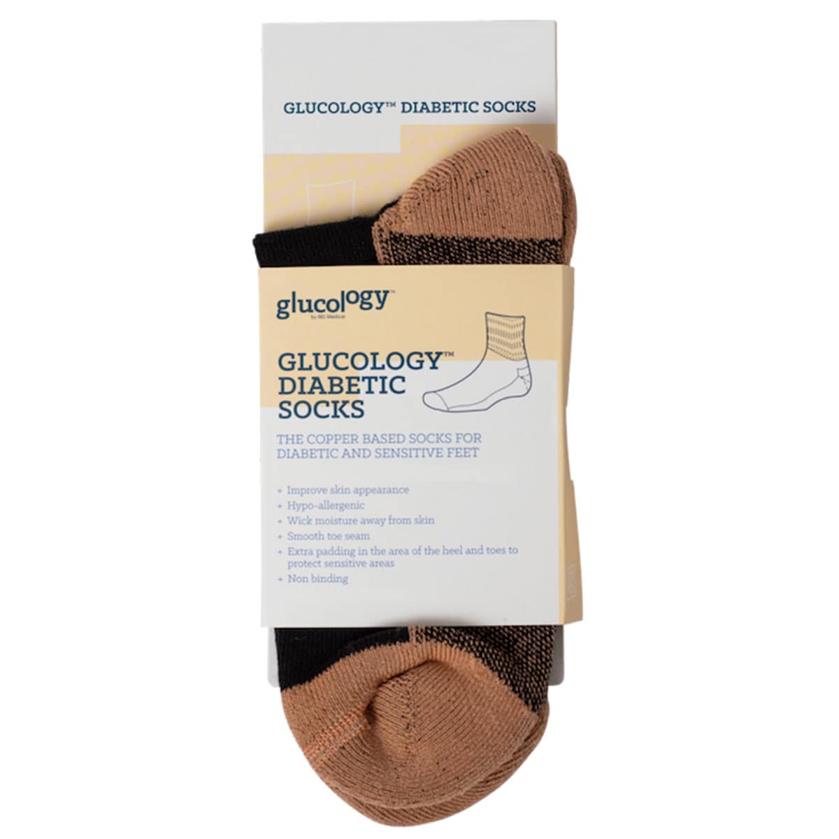 Glucology Diabetic Copper Based Socks Unisex Black Large 1 Pair