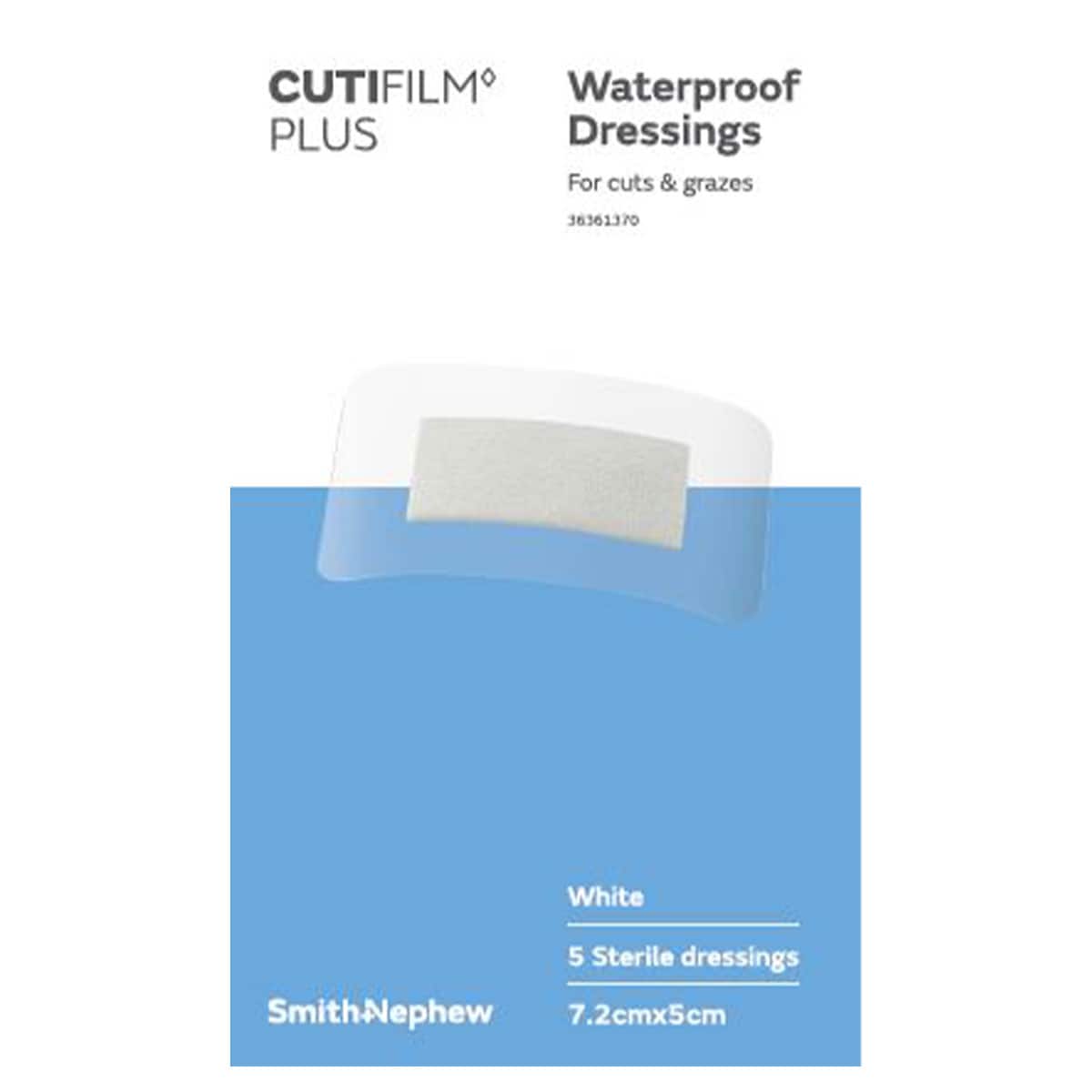 Cutifilm Plus Waterproof Dressing White 7.2cm x 5cm 5 Pack by Smith & Nephew