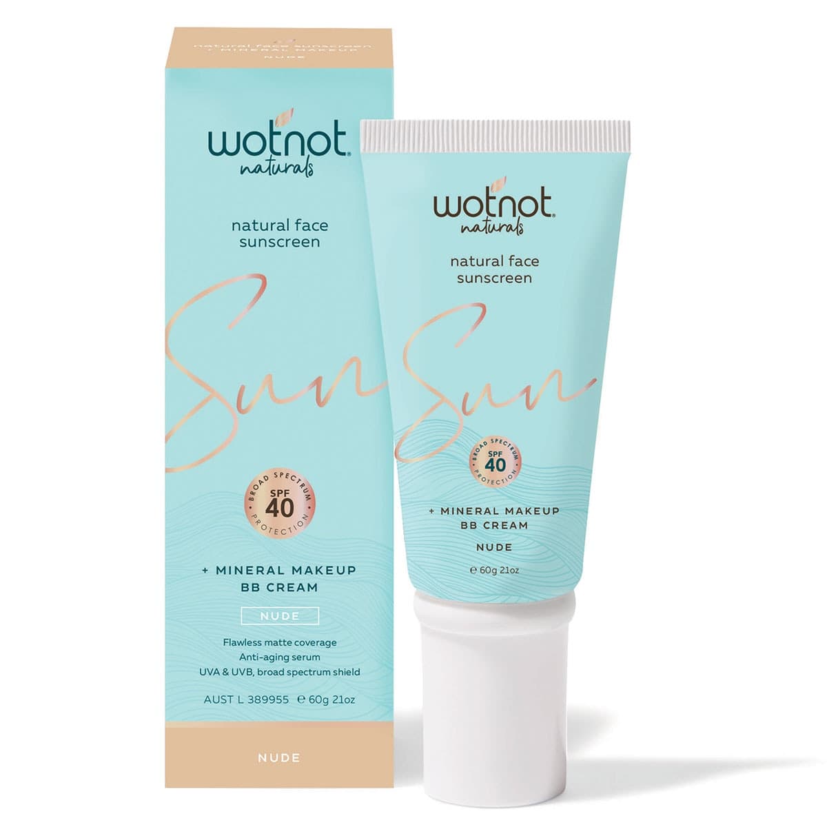 Wotnot Face Sunscreen BB Cream + Mineral Makeup Nude SPF40 60g