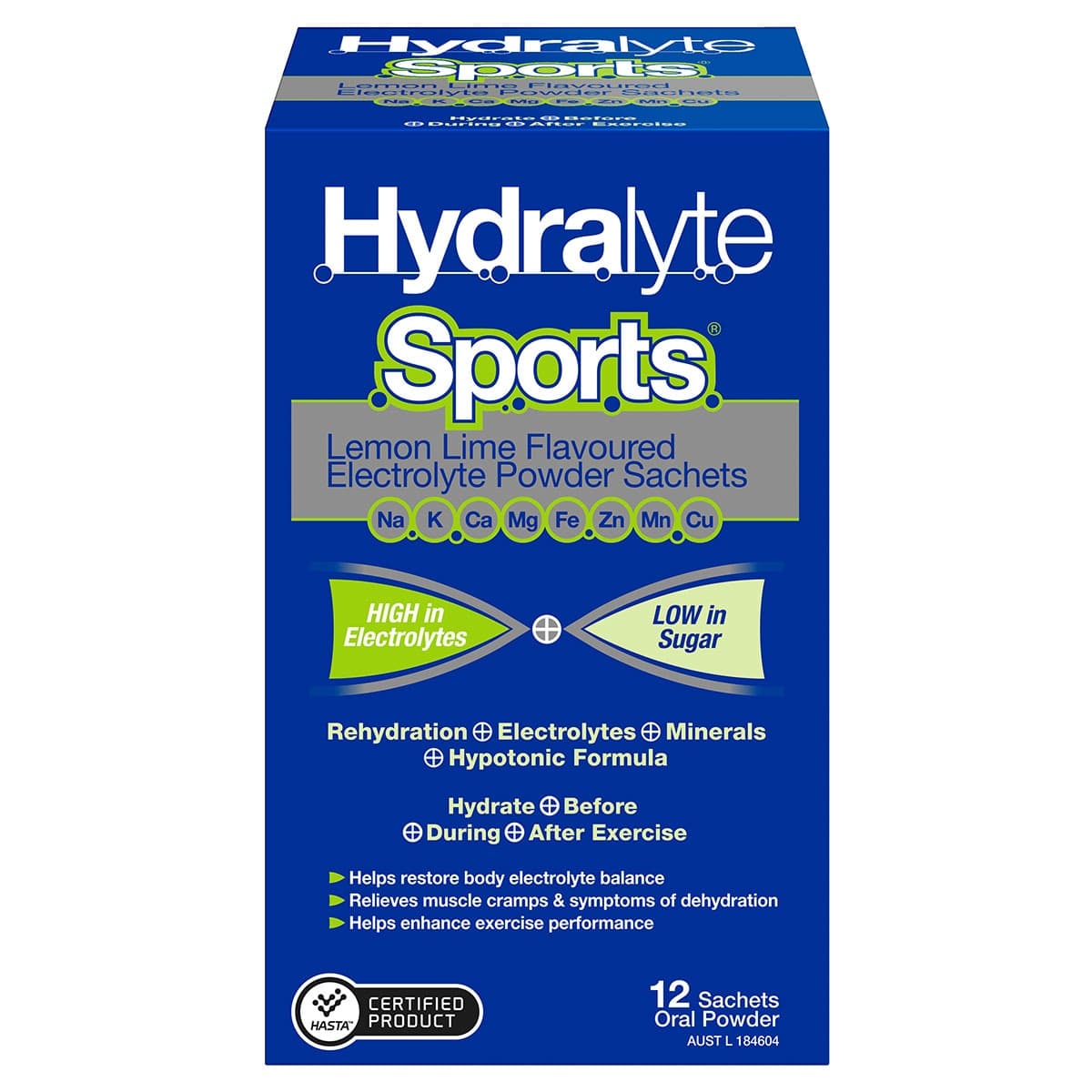 Hydralyte Sports Electrolyte Powder Lemon Lime 12 Sachets