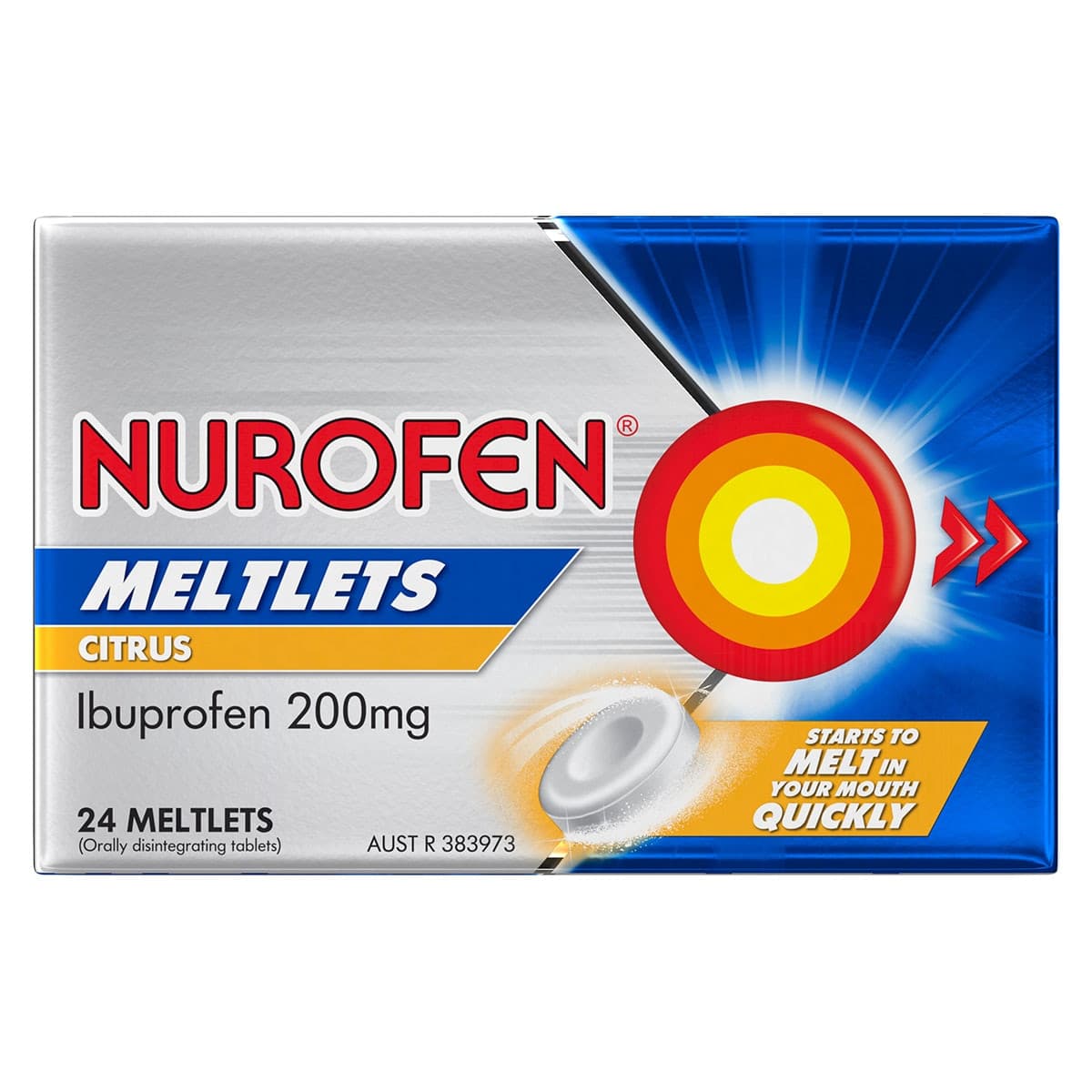 Nurofen Meltlets Ibuprofen Pain Relief Citrus 24 Tablets