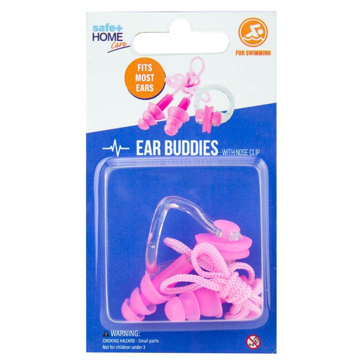 Safe Home Care Silicone Ear Buddies with Cord & Nose Clip 1 Pack Assorted Colours