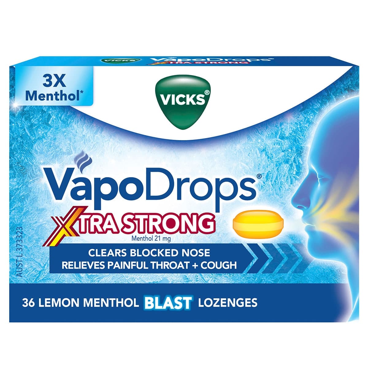 Vicks VapoDrops + Cough Xtra Strong Lemon Menthol Blast 36 Lozenges