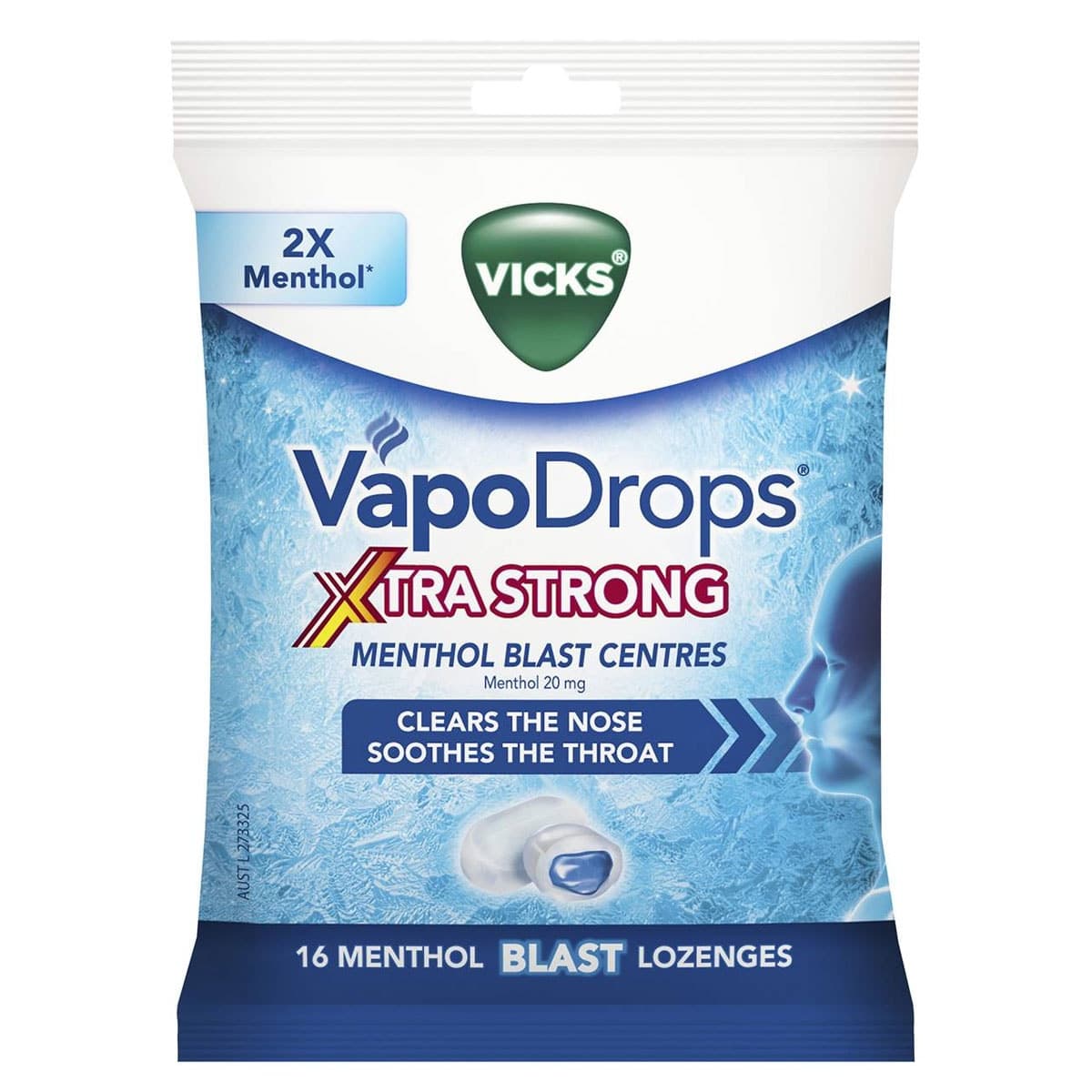Vicks VapoDrops Xtra Strong Menthol Blast Lozenges 16 Pack
