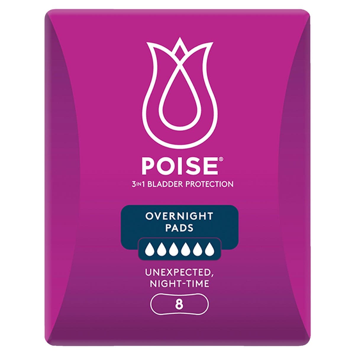 Poise Overnight Incontinence Pads 8 Pack