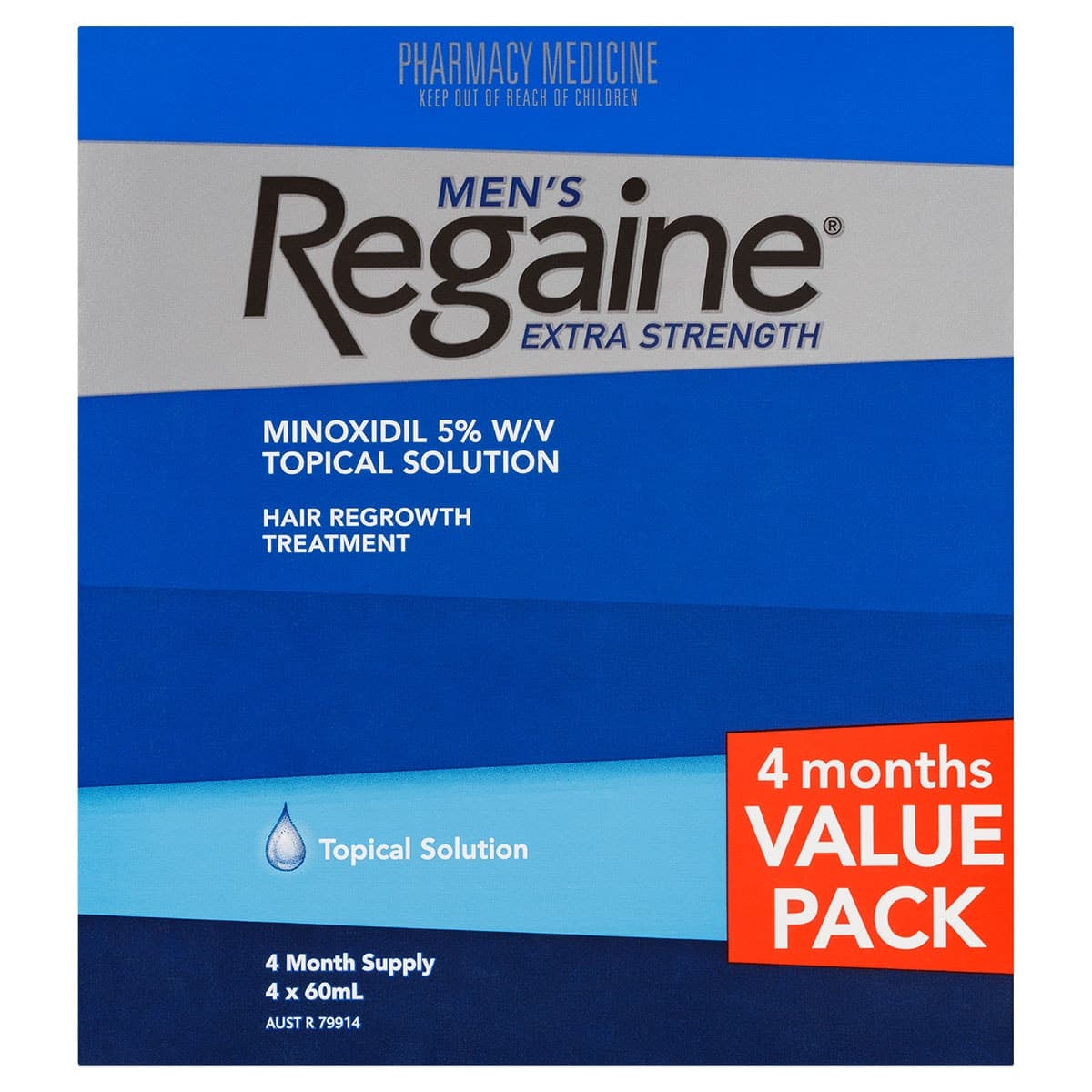 Regaine Mens SOLUTION Extra Strength Hair Loss Treatment 60ml x 4 Pack