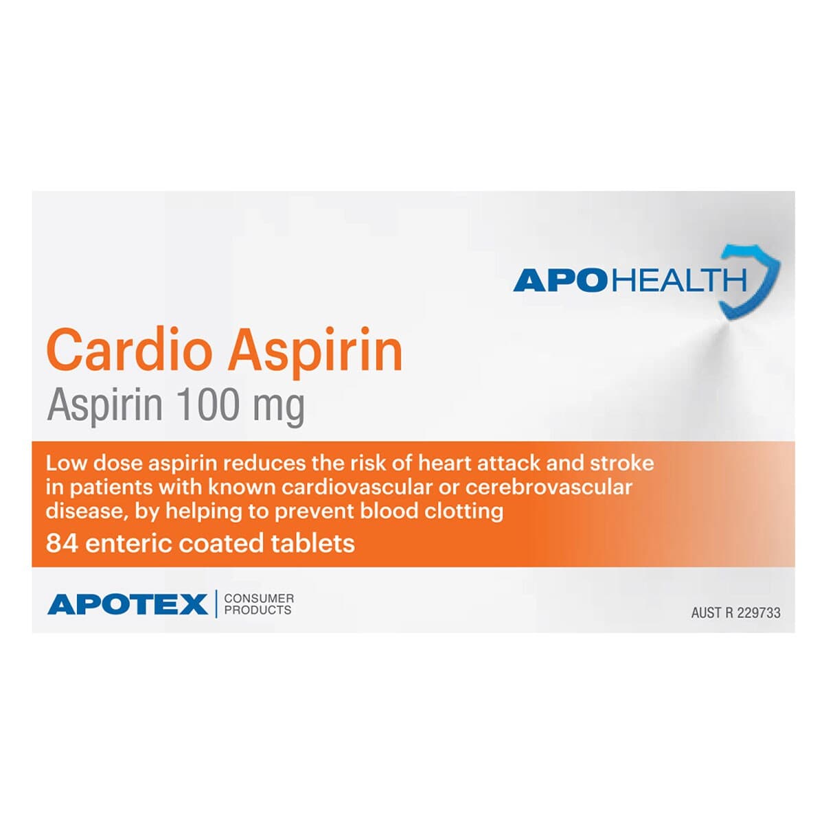 APOHEALTH Cardio Aspirin 100mg 84 Enteric coated Tablets