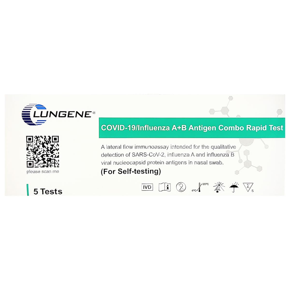 Clungene COVID-19 & Influenza A+B Antigen Combo Nasal Rapid Test 5 Pack