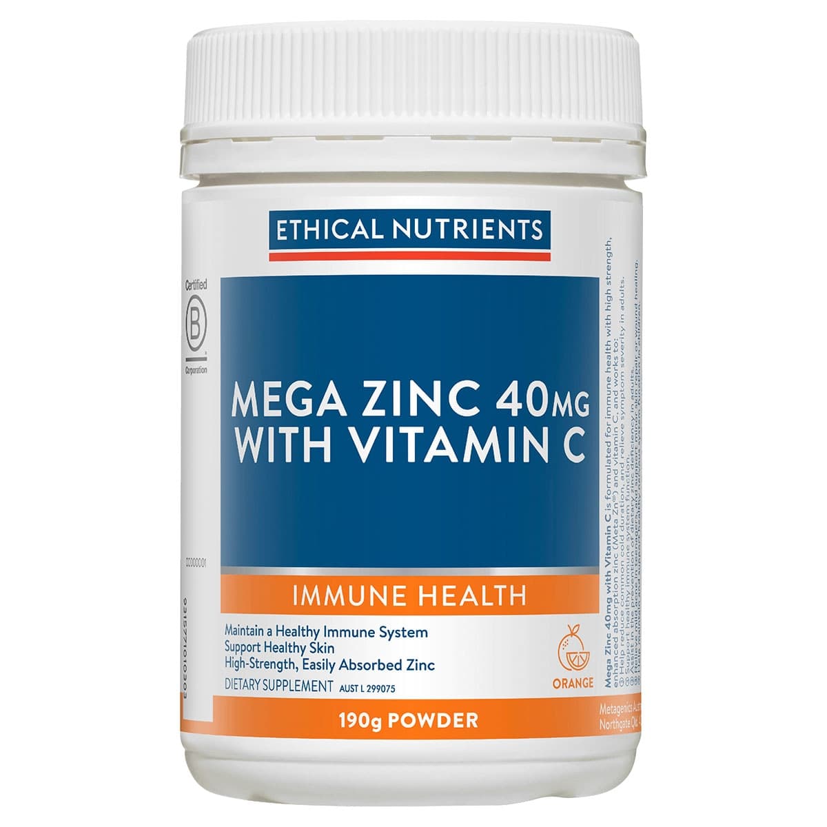 Ethical Nutrients Mega Zinc 40mg with Vitamin C Powder 190g