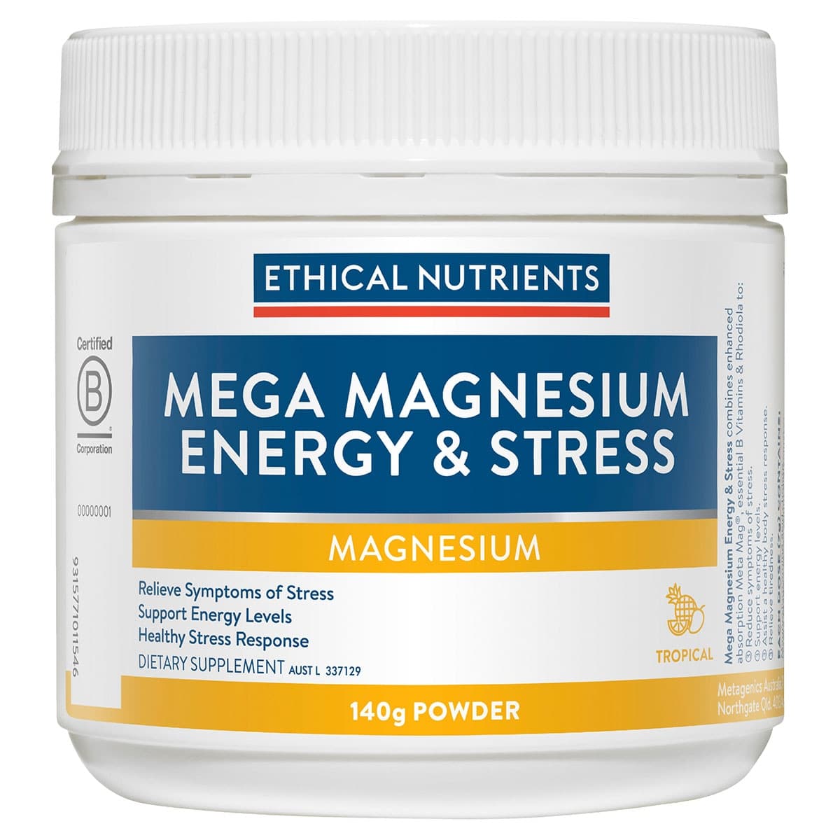 Ethical Nutrients Mega Magnesium Energy & Stress 140g Powder