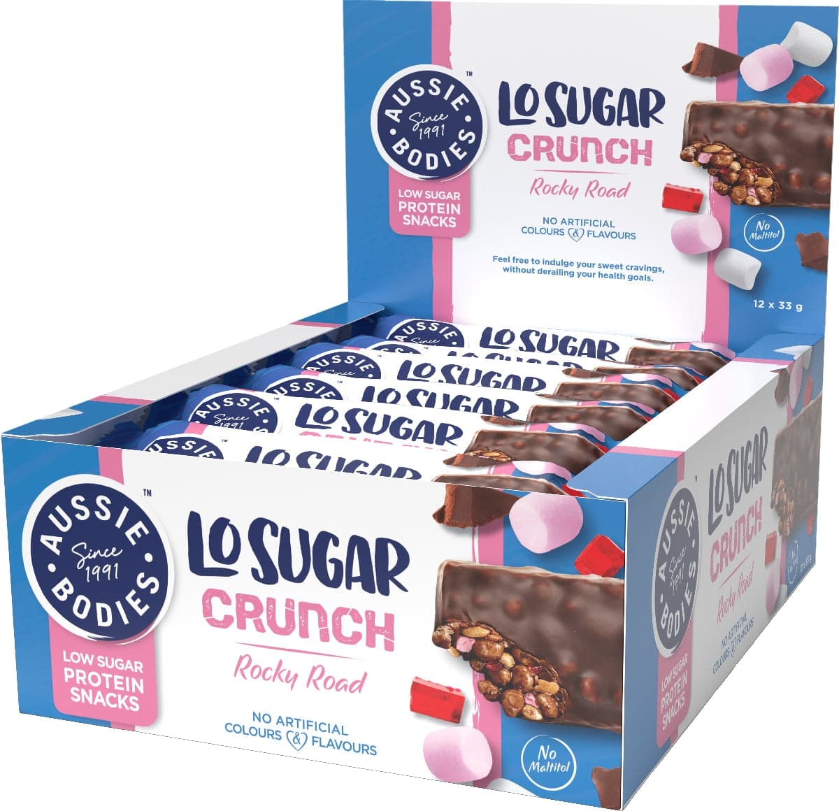 Aussie Bodies Low Sugar Crunch Rocky Road 12 x 33g