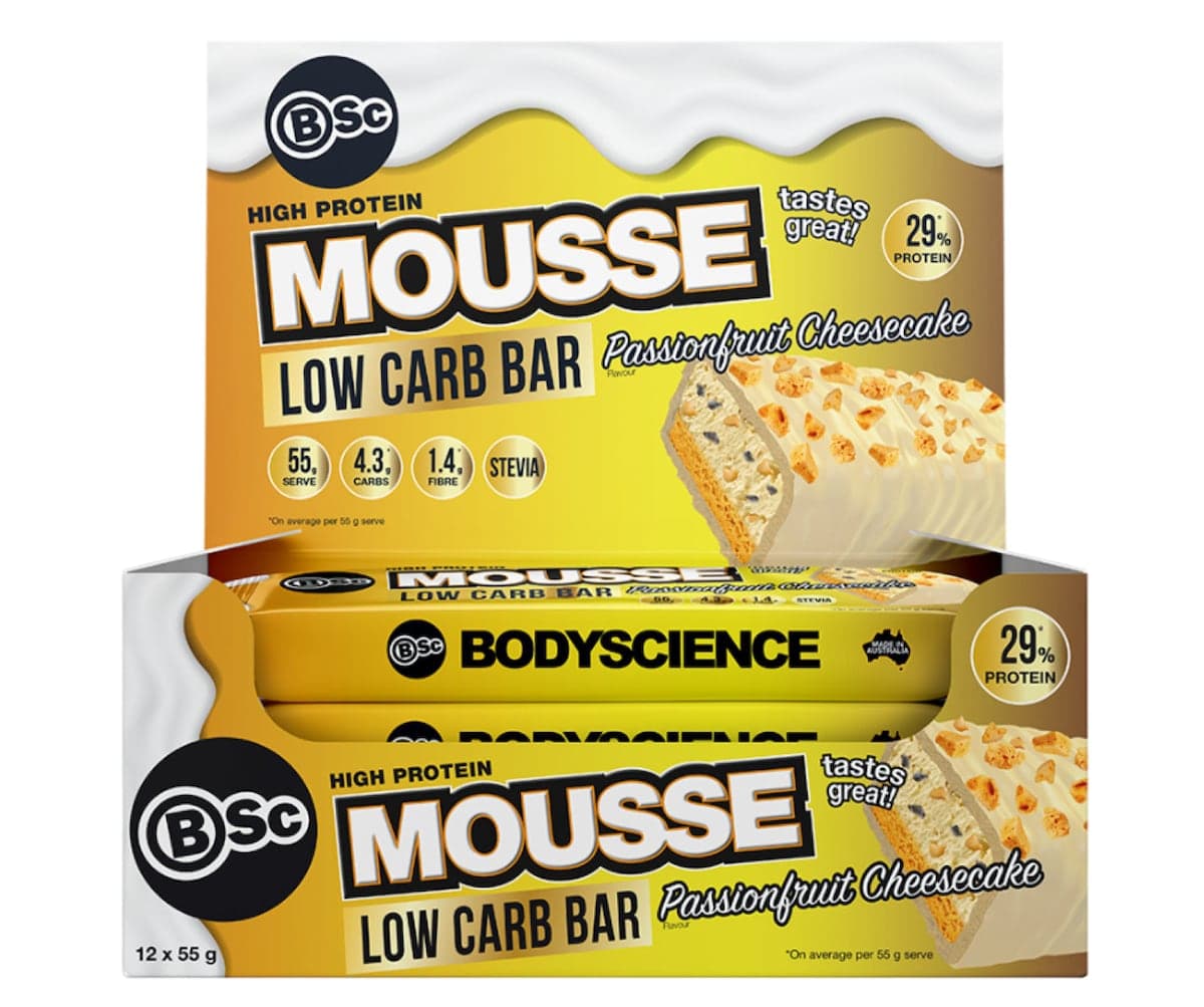 BSc Body Science High Protein Low Carb Mousse Bar Passionfruit Cheesecake 12 x 55g