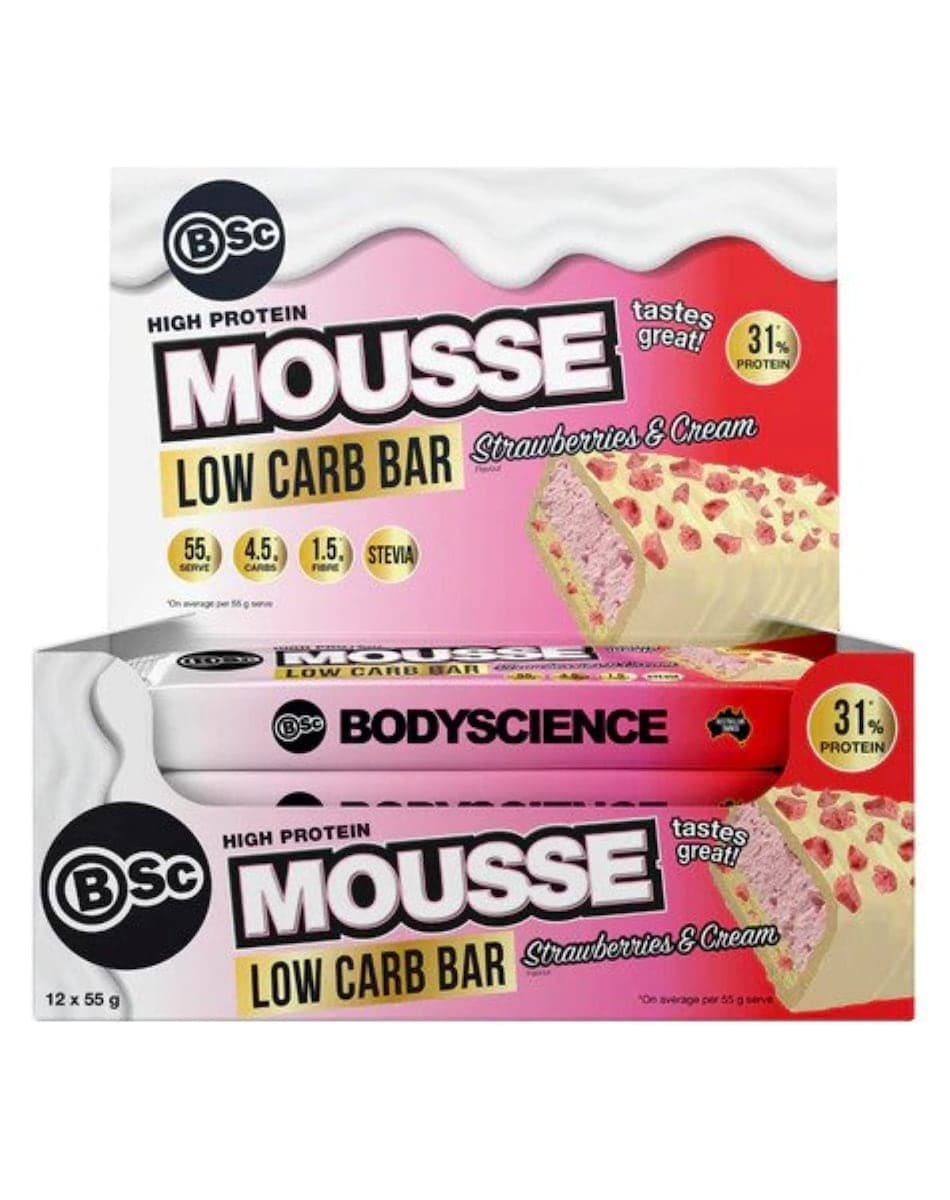 BSc Body Science High Protein Low Carb Mousse Bar Strawberries & Cream 12 x 55g