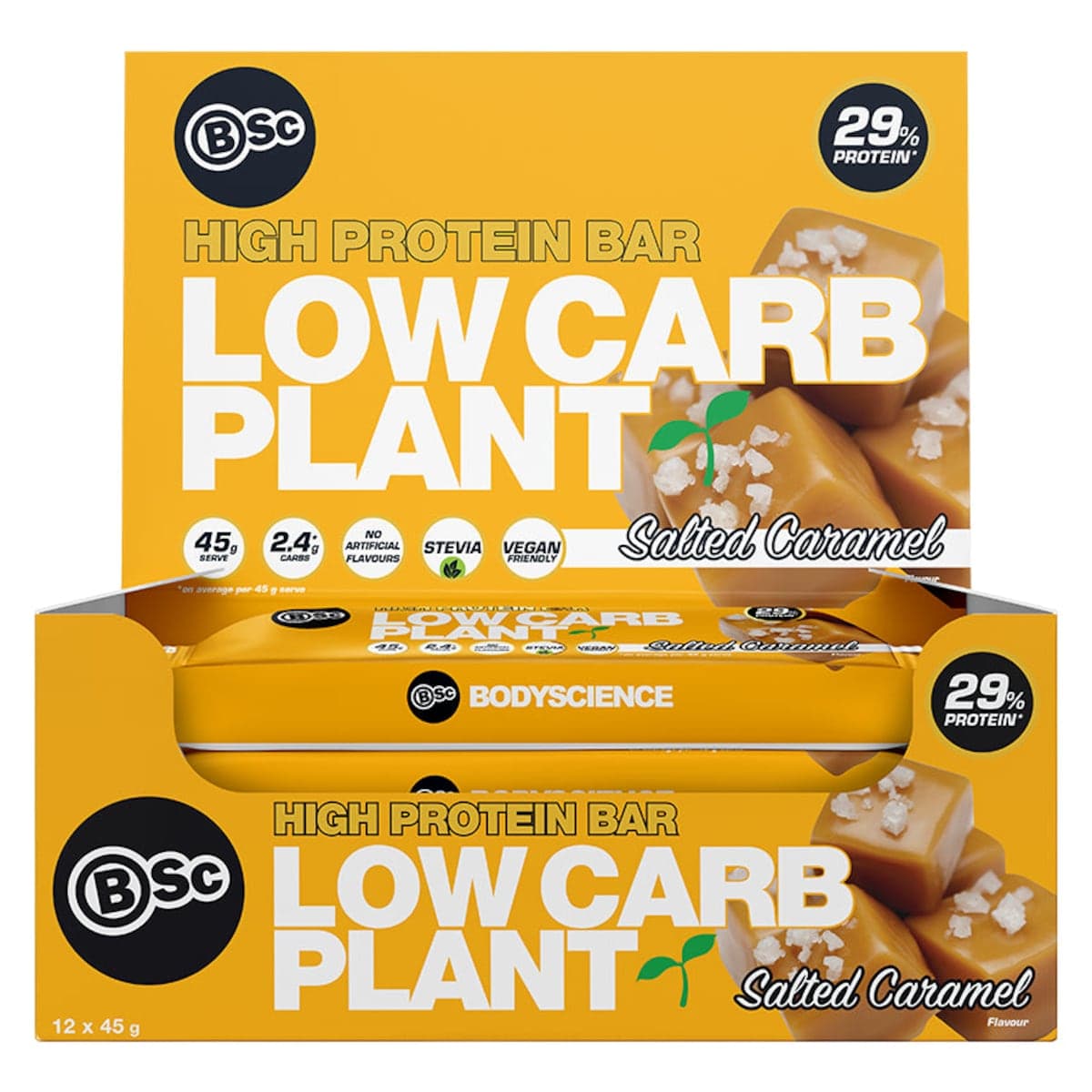 BSc High Protein Low Carb Plant Bar Salted Caramel 12 x 45g