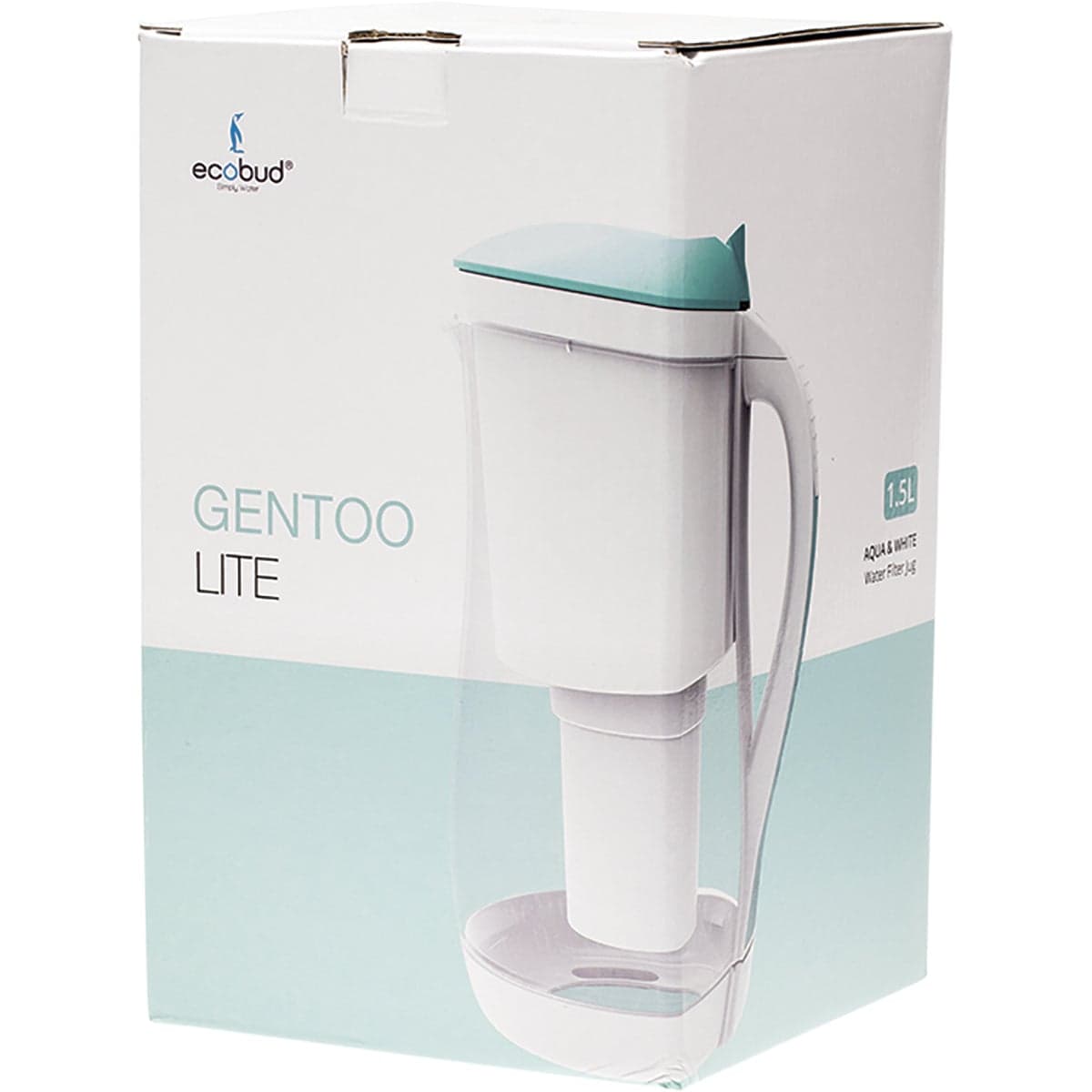 Ecobud Gentoo Lite Alkaline Water Filter Jug Aqua & White 1.5L