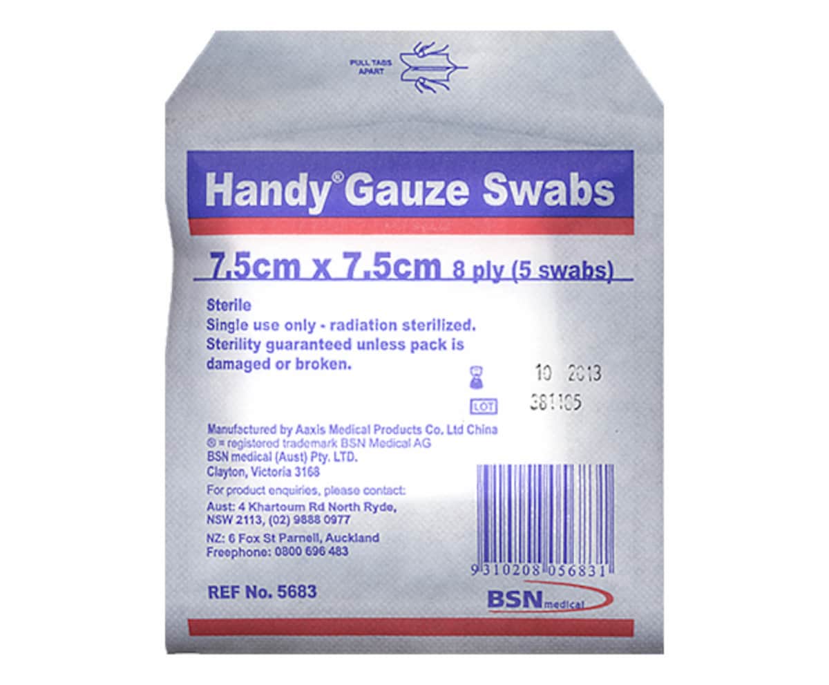 Handy Gauze Swabs Sterile 7.5cm x 7.5cm 5 Pack