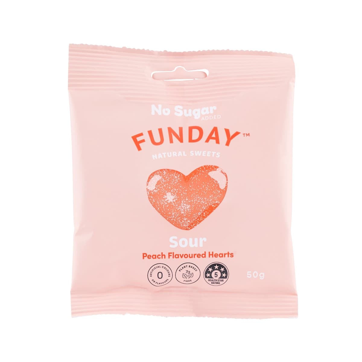 Funday No Sugar Gummy Hearts Sour Peach 50g