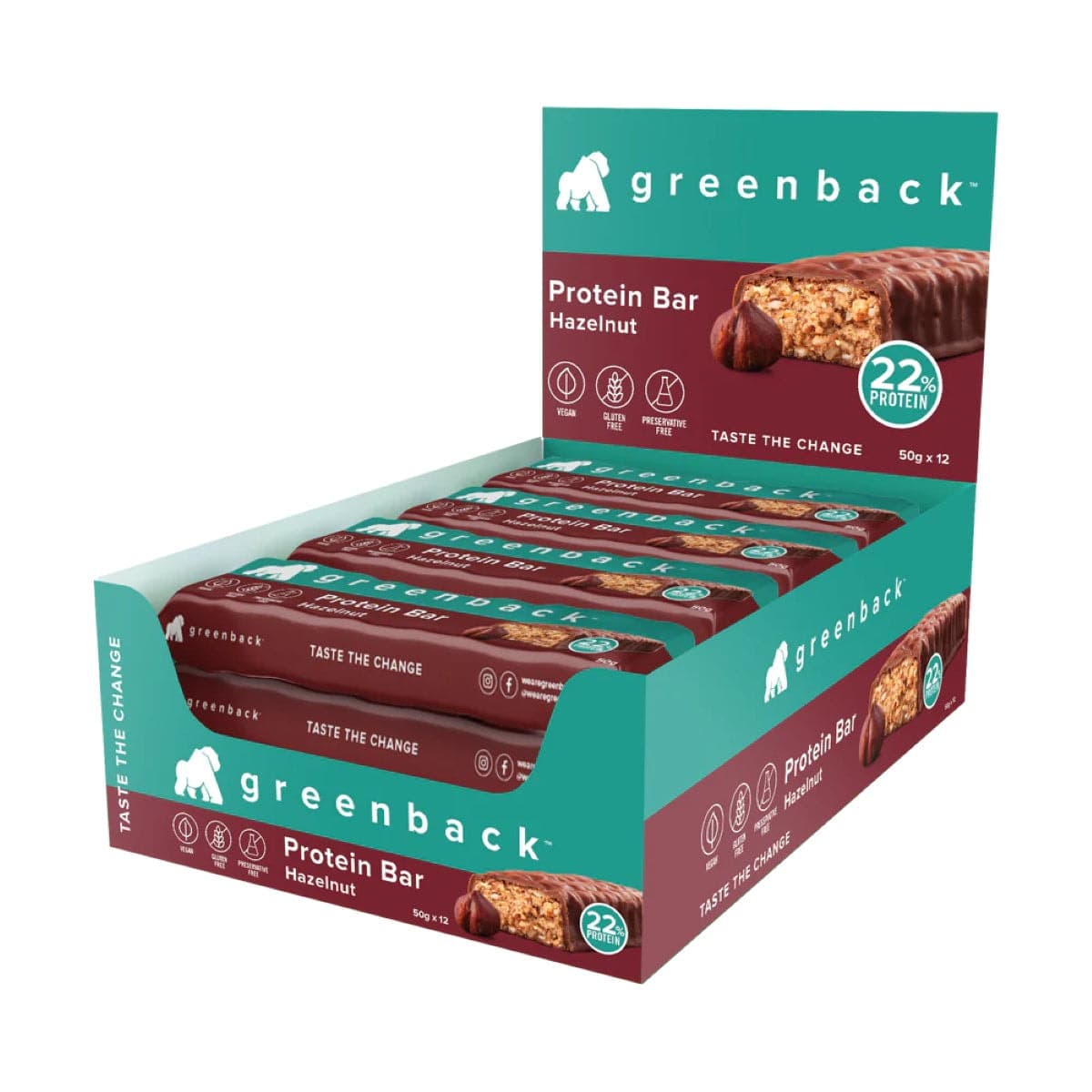 Greenback Plant Protein Bar Hazelnut 12 x 50g