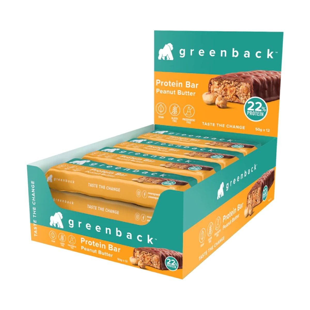 Greenback Plant Based Protein Bar Peanut Butter 12 x 50g