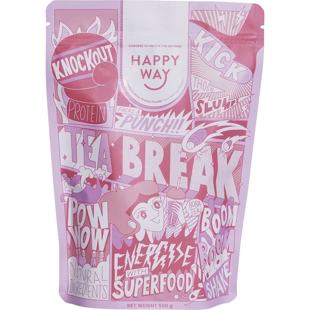 Happy Way Whey Protein Powder Taro Milk Boba Tea 500g