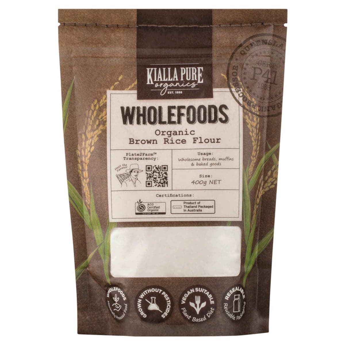Kialla Organic Brown Rice Flour 400g