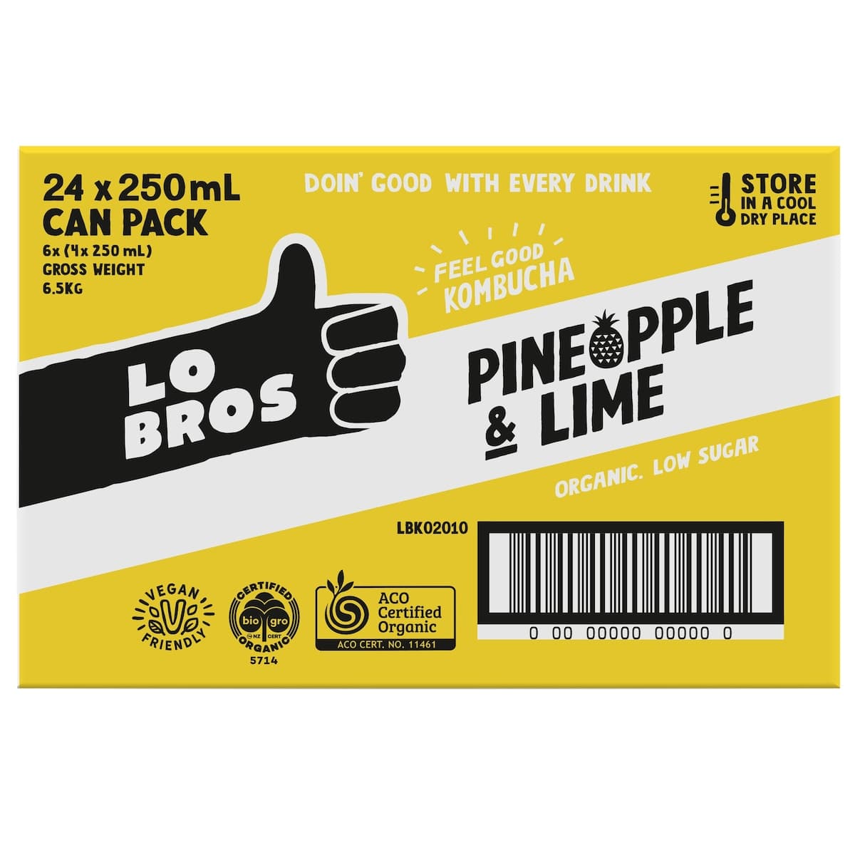 Lo Bros Kombucha Pineapple & Lime Cans 24 x 250ml