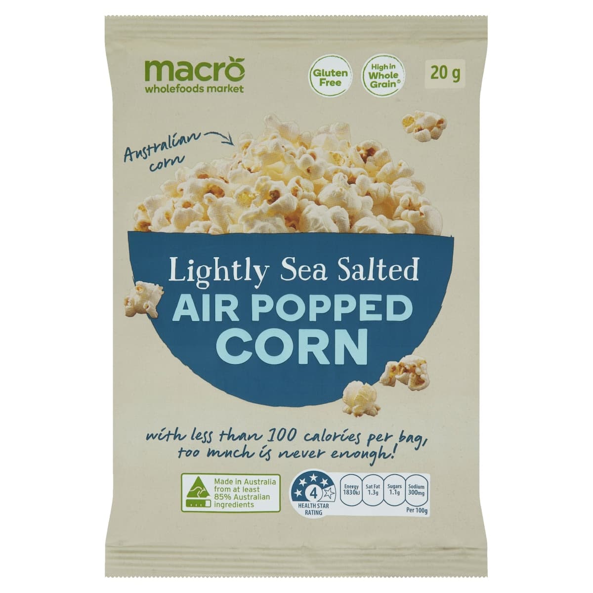 Macro Air Popped Corn Lightly Sea Salted 20g