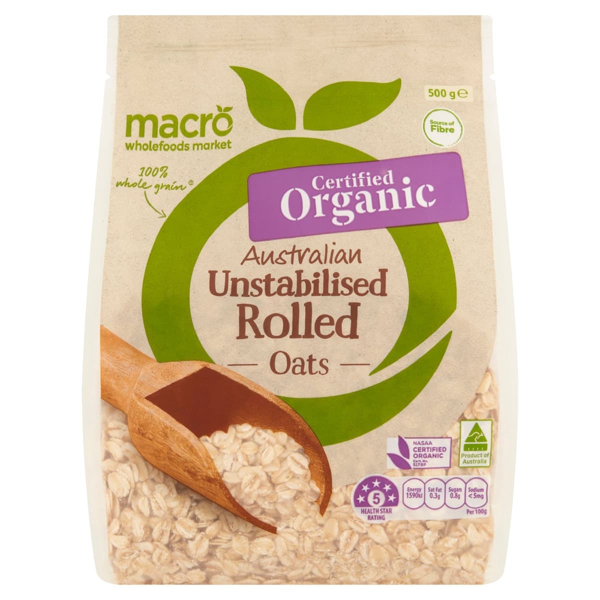 Macro Organic Unstabilised Rolled Oats 500g