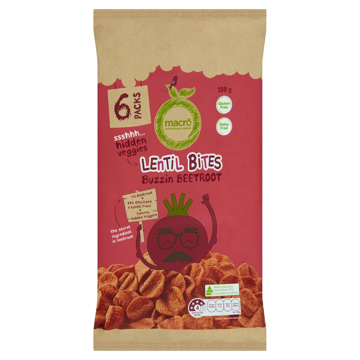 Macro Lentil Bites Buzzin Beetroot 108g