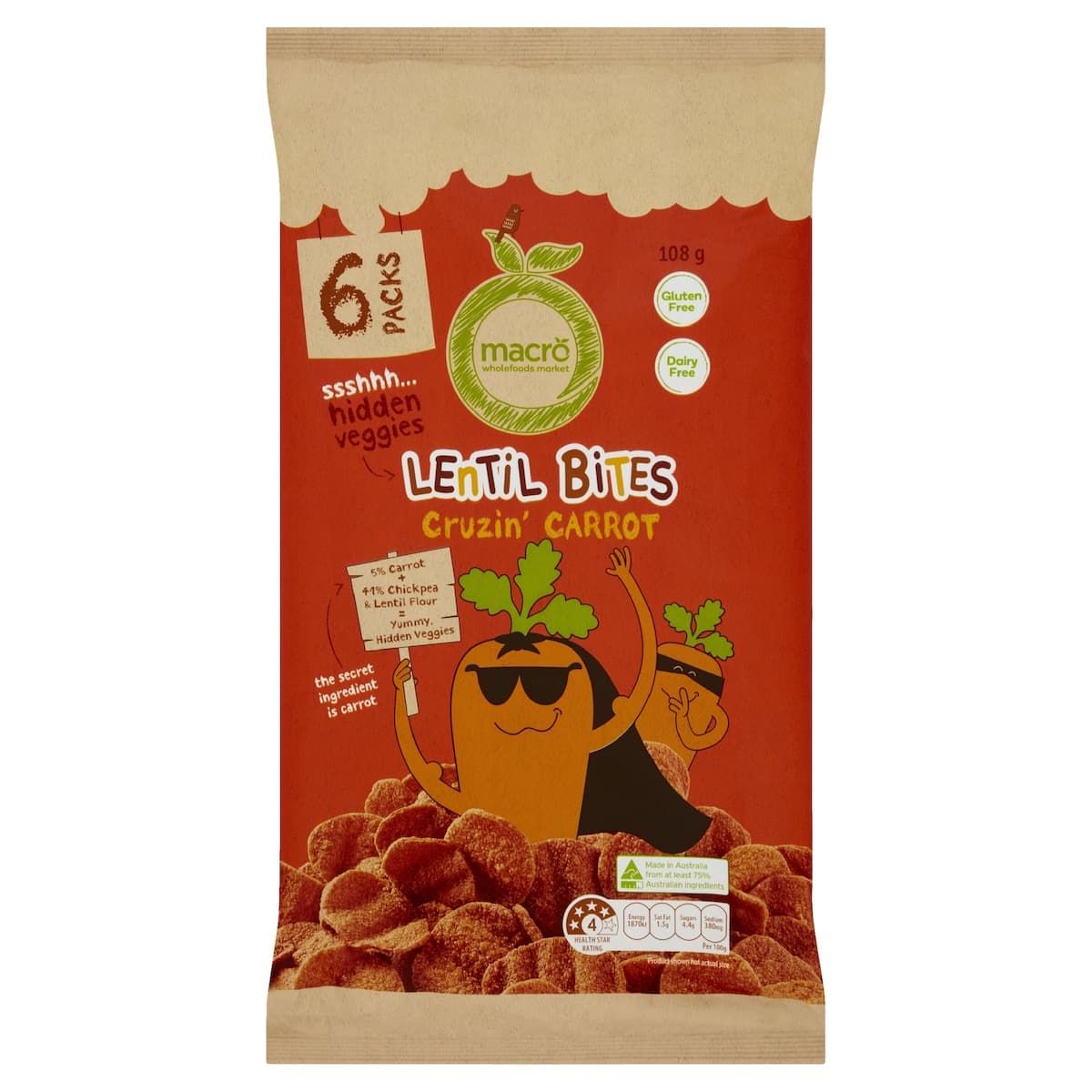 Macro Lentil Bites Cruzin Carrot 108g