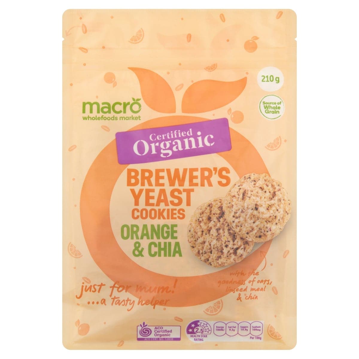 Macro Organic Brewers Yeast Cookies Orange & Chia 210g